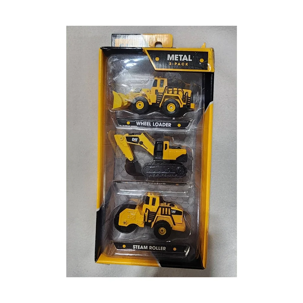 cat metal 3 pack wheel loader, excavator and steam roller